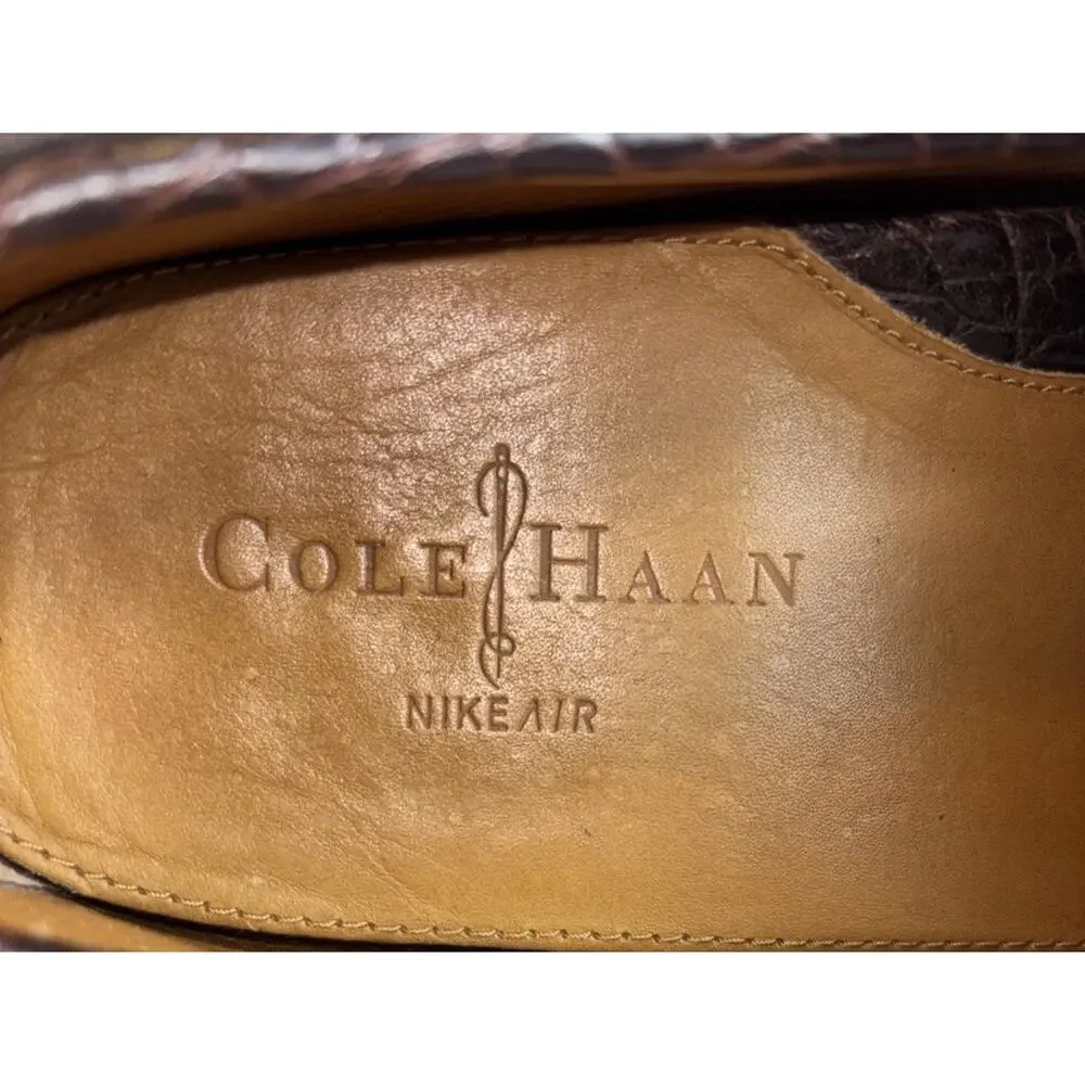 Cole Haan Men 10.5 M Brown Leather Croc Embossed Driving Loafers C07910 Shoes